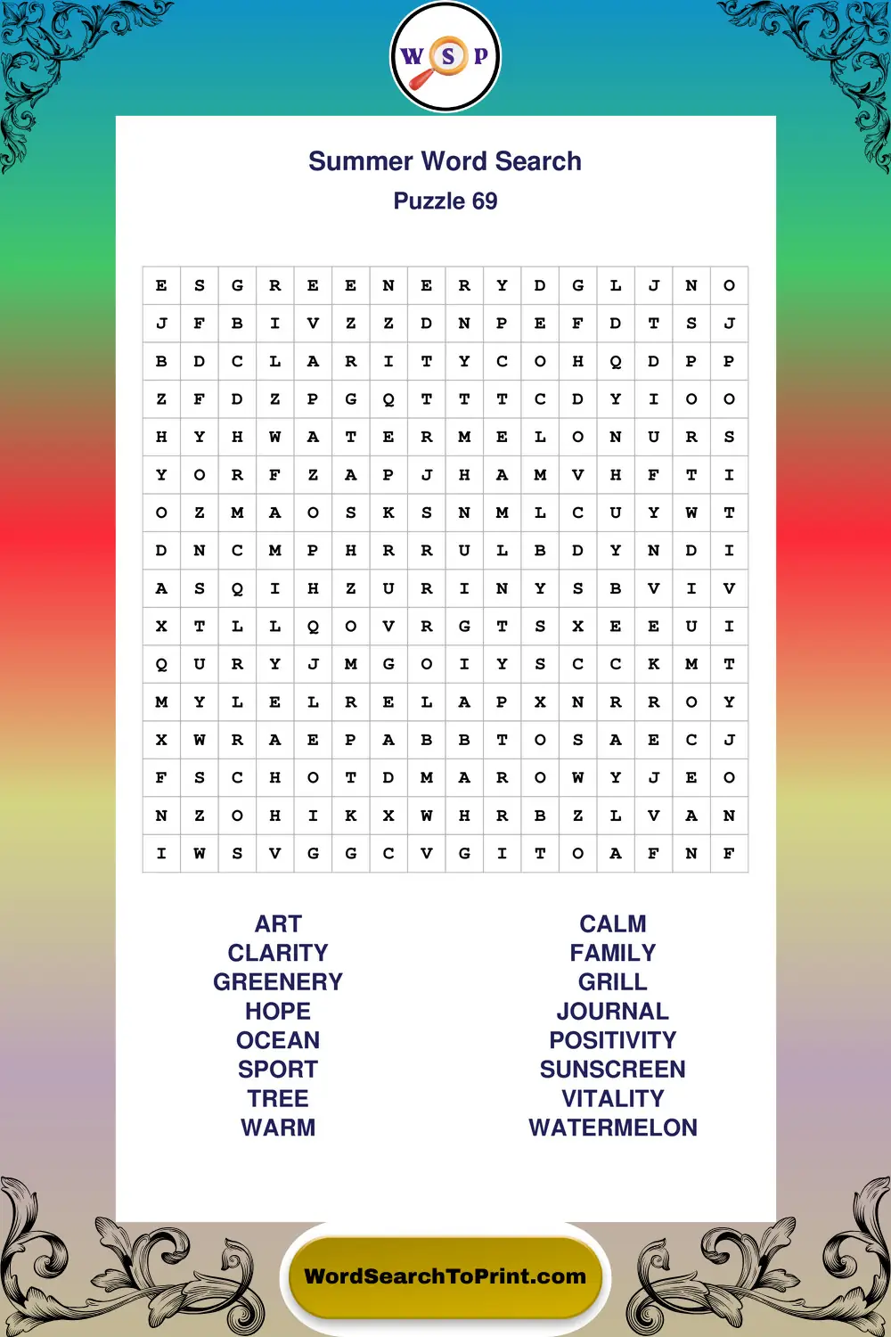 Summer Word Search Puzzle 69