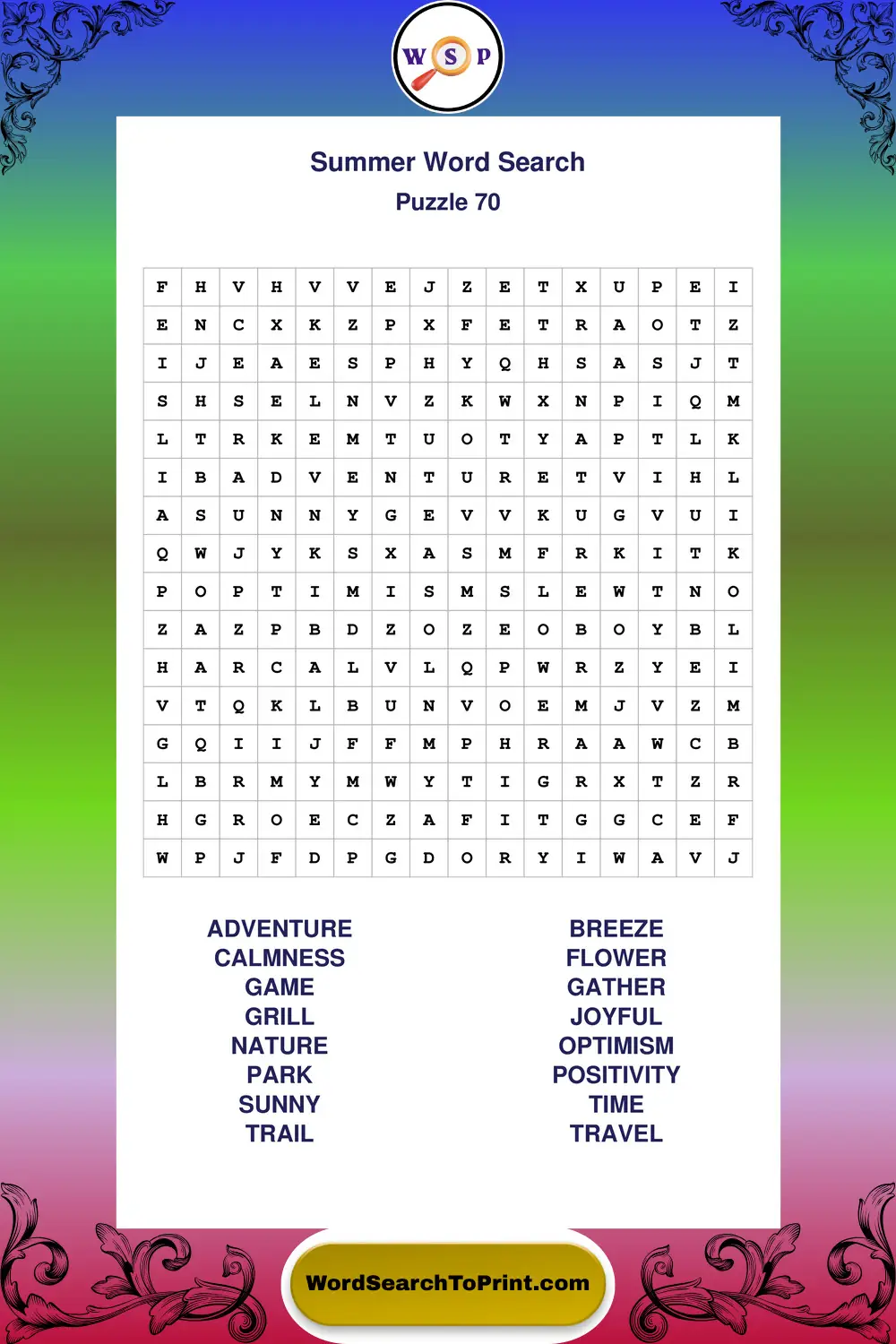 Summer Word Search Puzzle 70