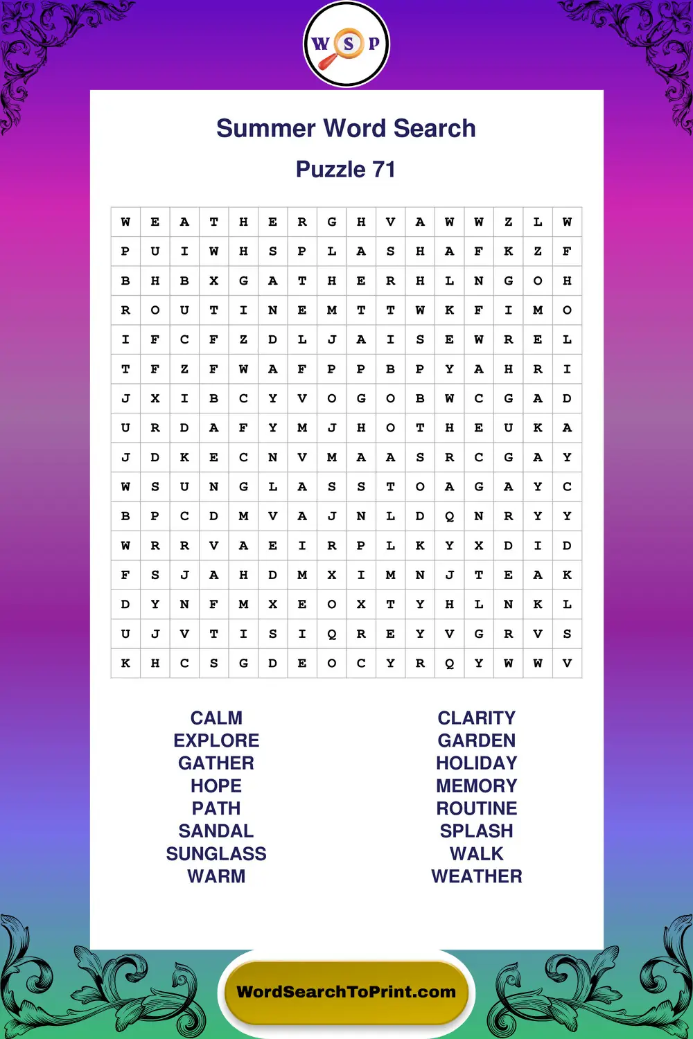 Summer Word Search Puzzle 71