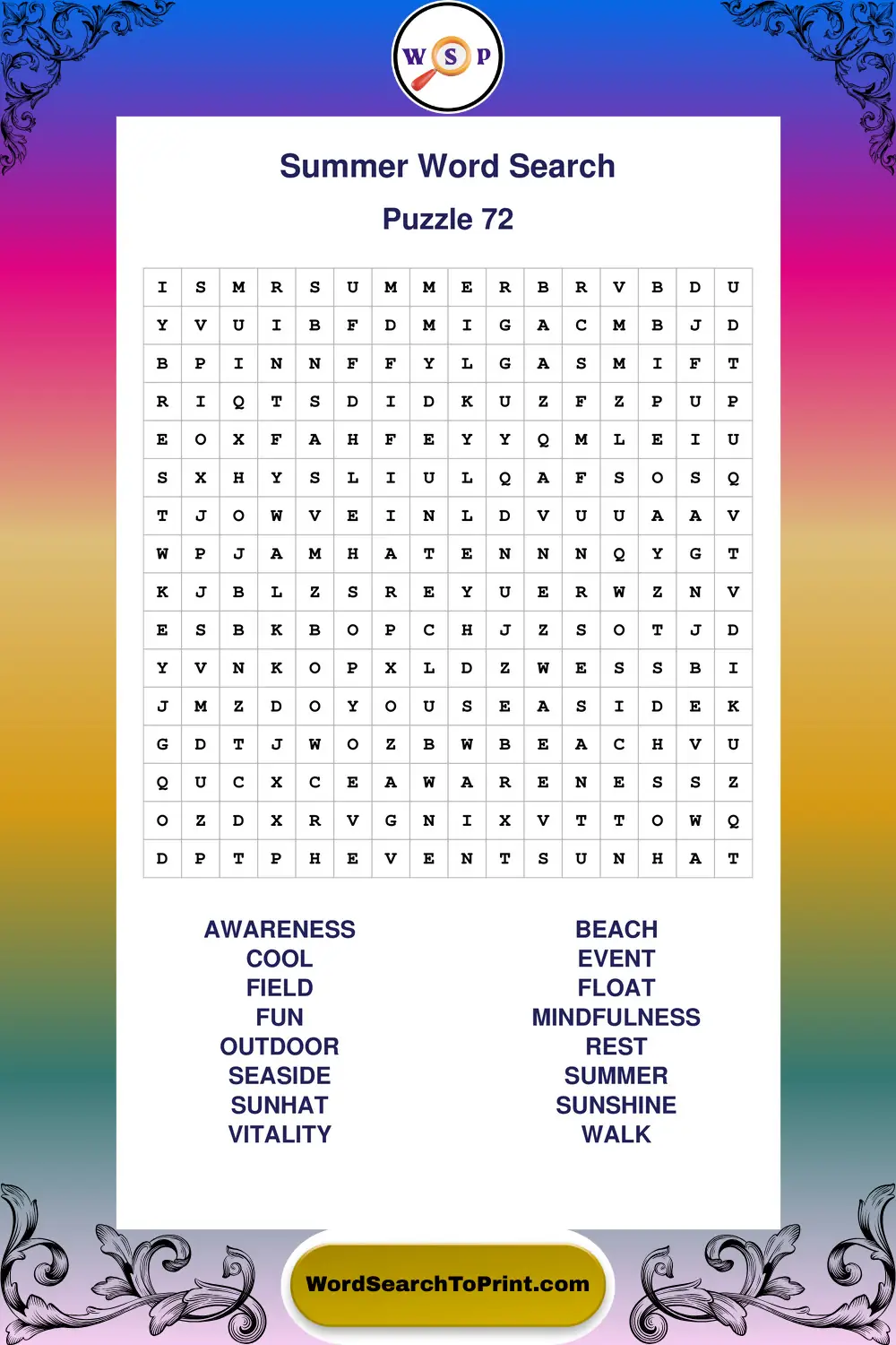 Summer Word Search Puzzle 72
