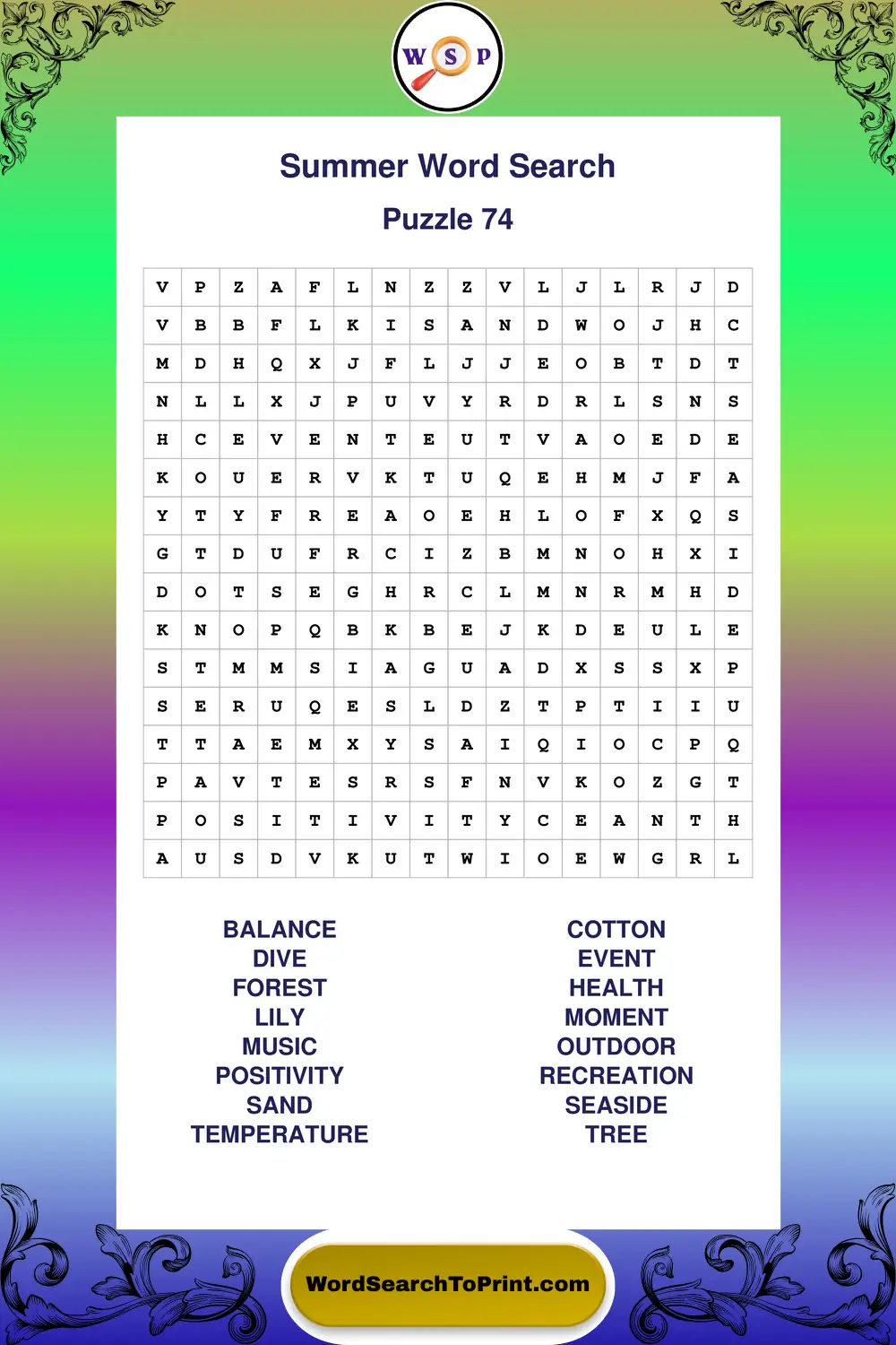 Summer Word Search Puzzle 74