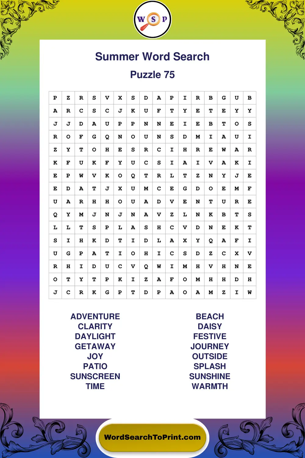 Summer Word Search Puzzle 75