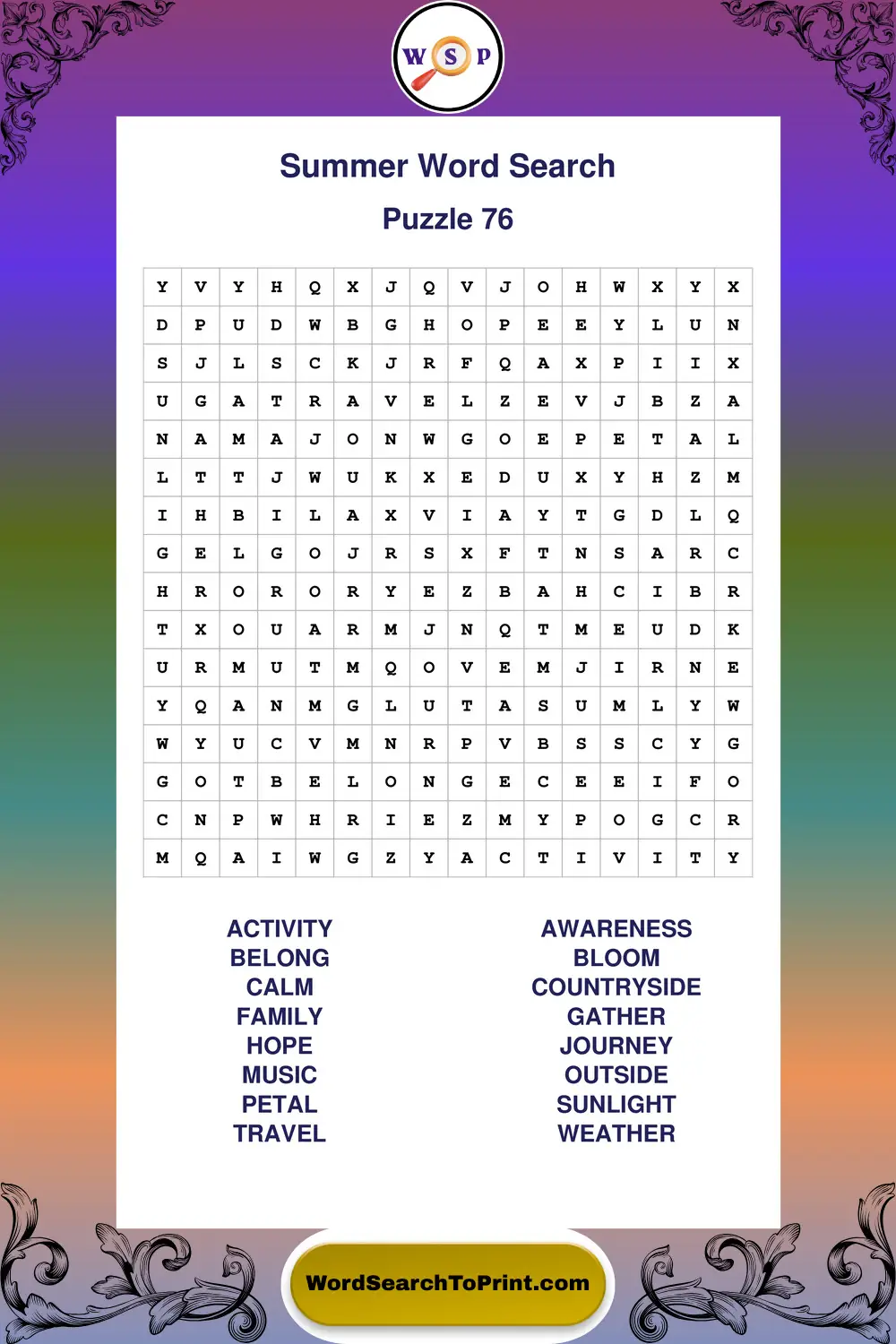 Summer Word Search Puzzle 76