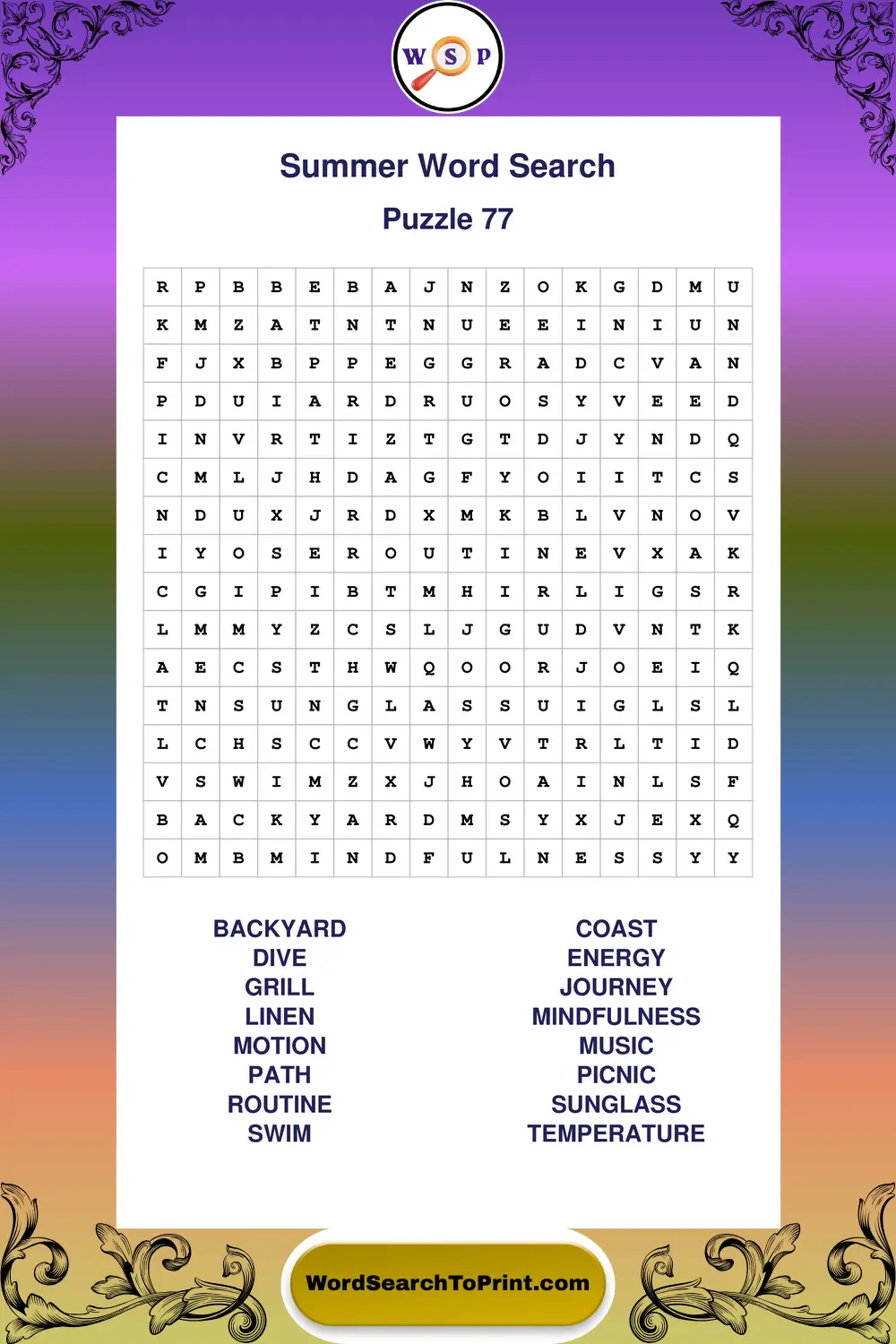 Summer Word Search Puzzle 77