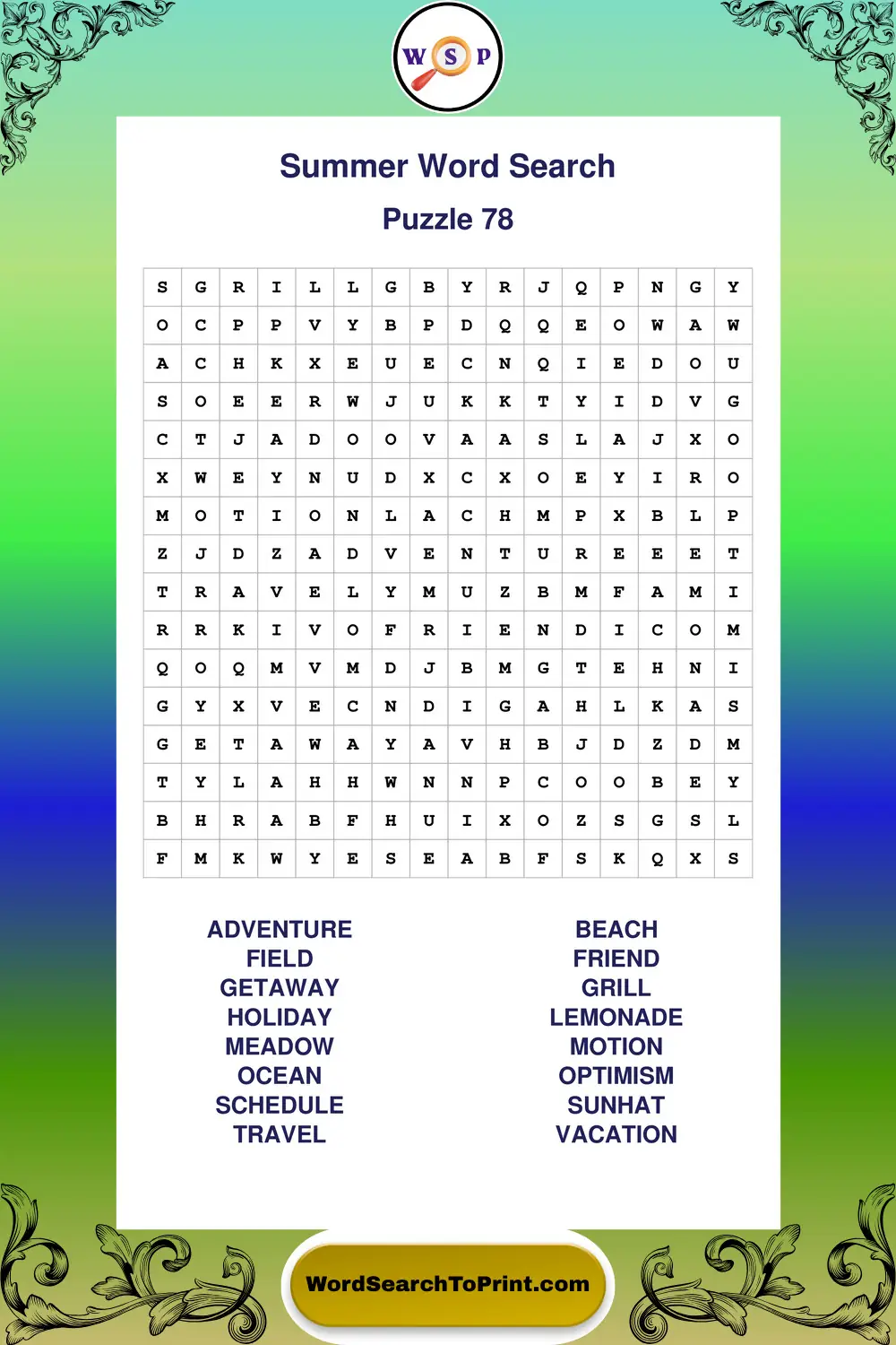 Summer Word Search Puzzle 78