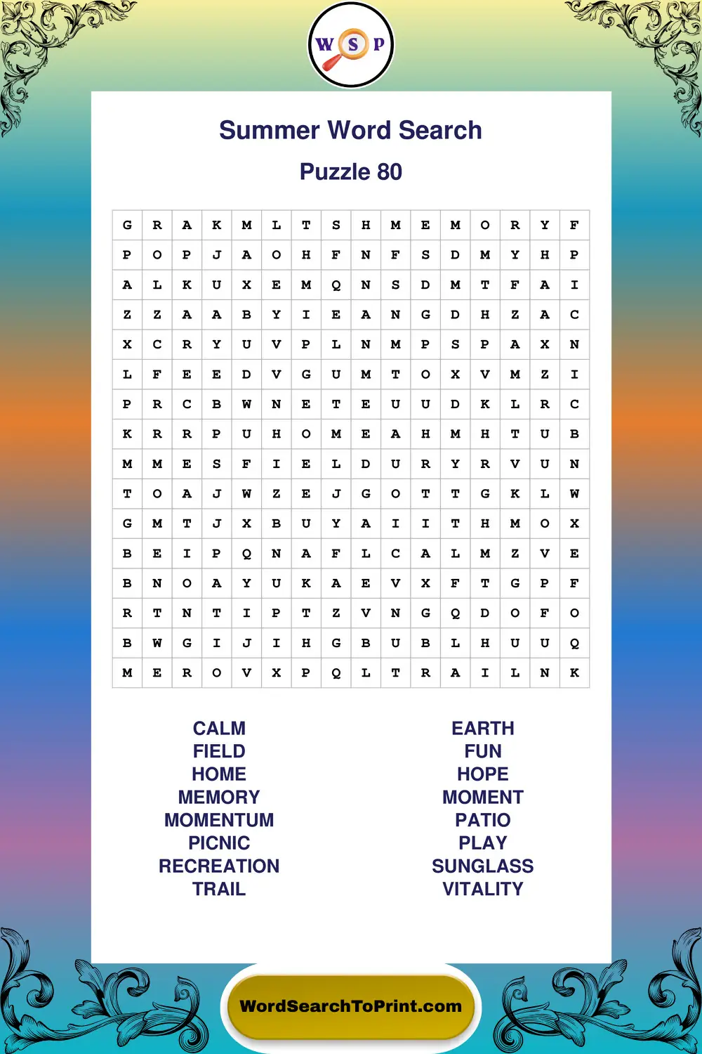 Summer Word Search Puzzle 80