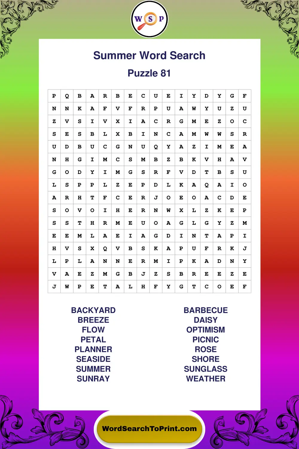 Summer Word Search Puzzle 81