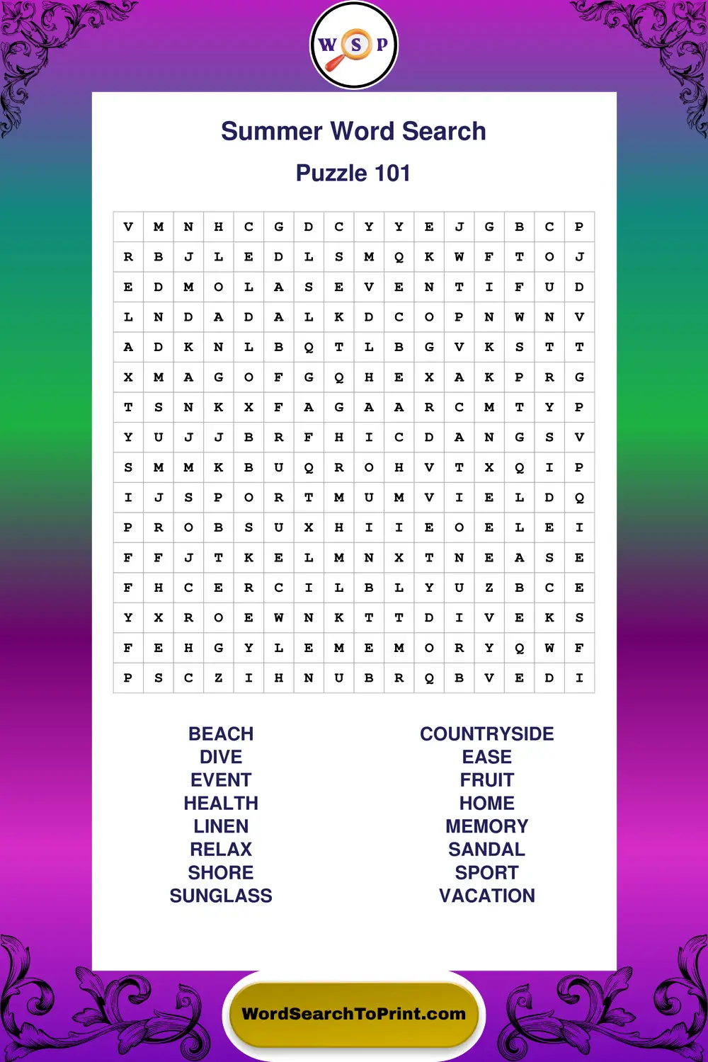 Summer Word Search Puzzle 101