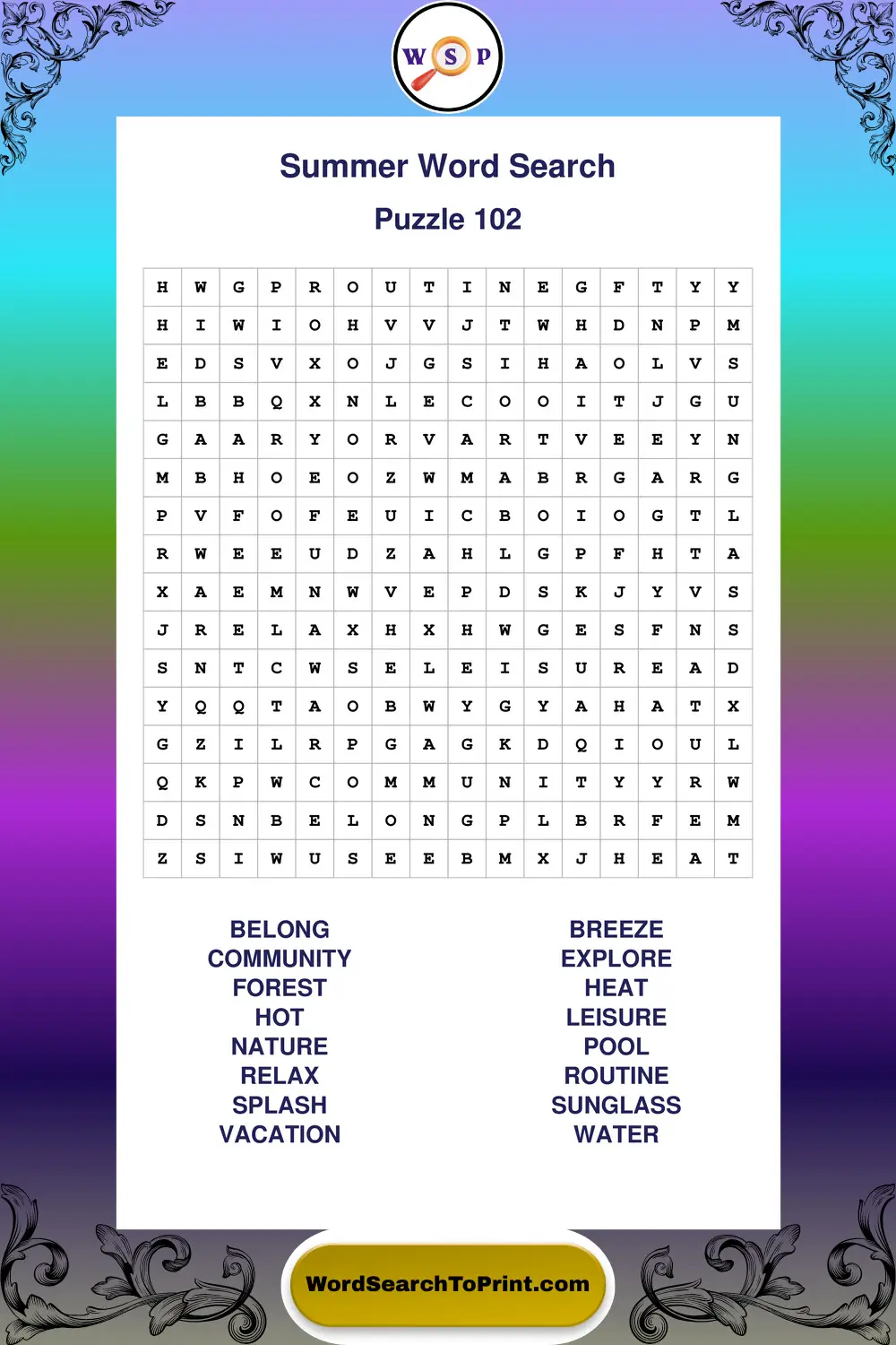 Summer Word Search Puzzle 102