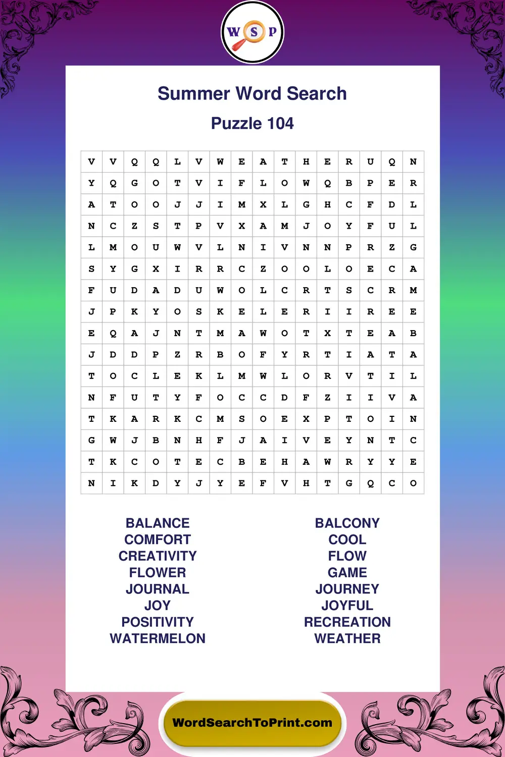 Summer Word Search Puzzle 104