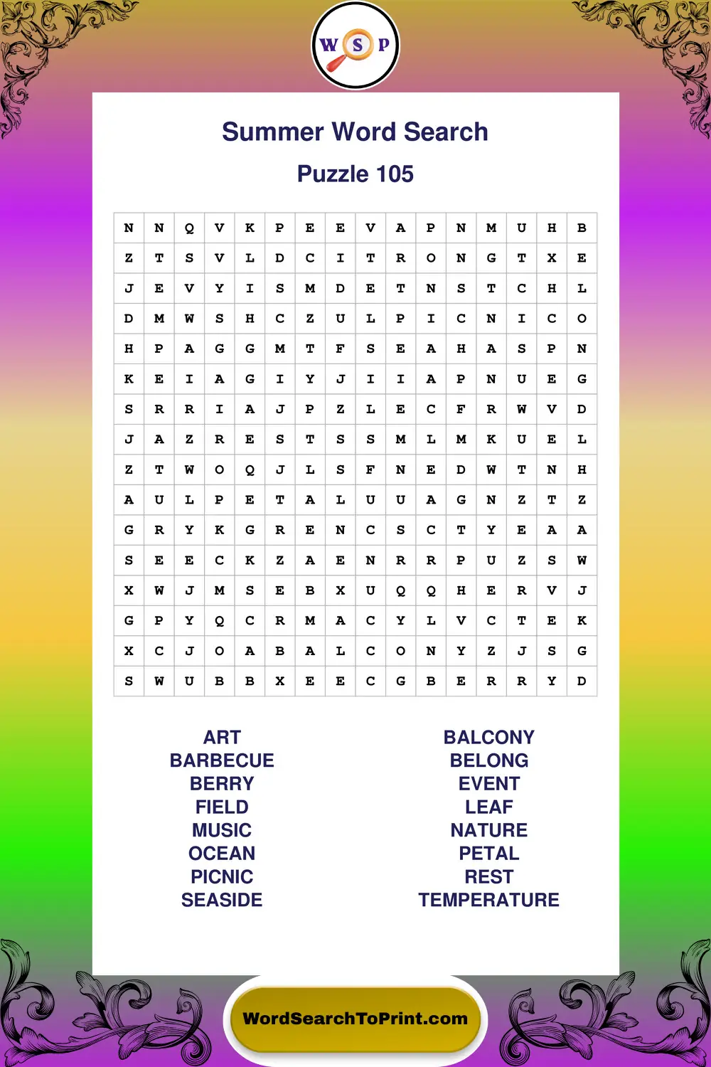Summer Word Search Puzzle 105