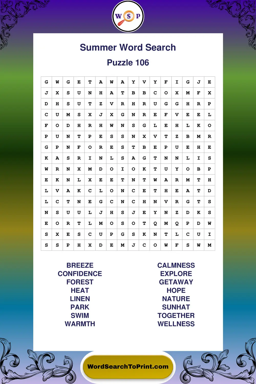 Summer Word Search Puzzle 106