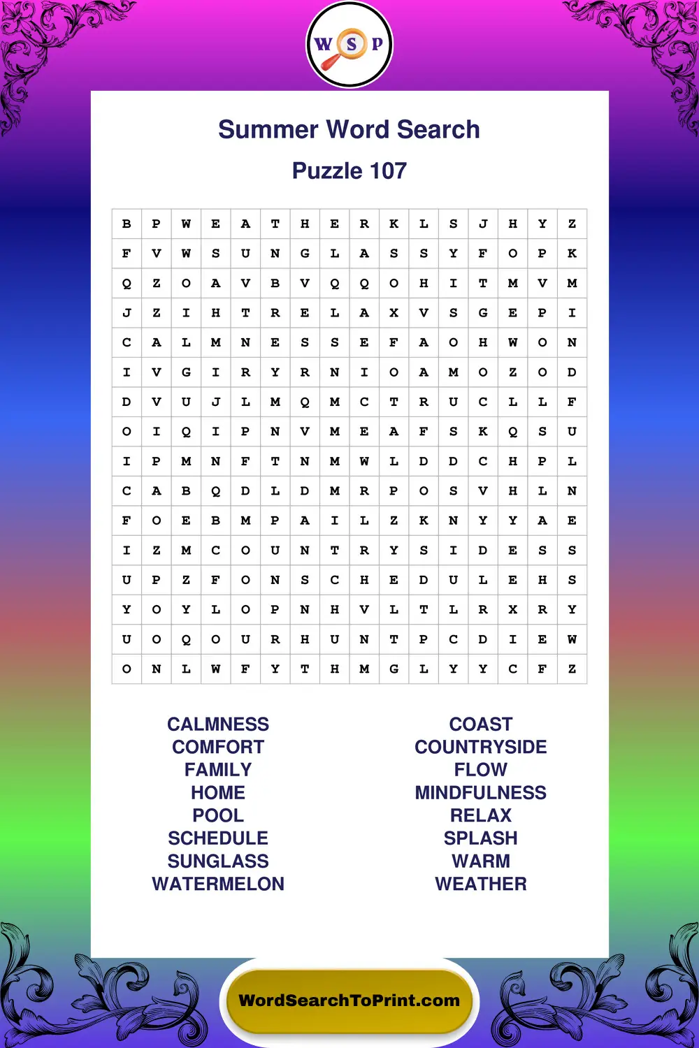 Summer Word Search Puzzle 107