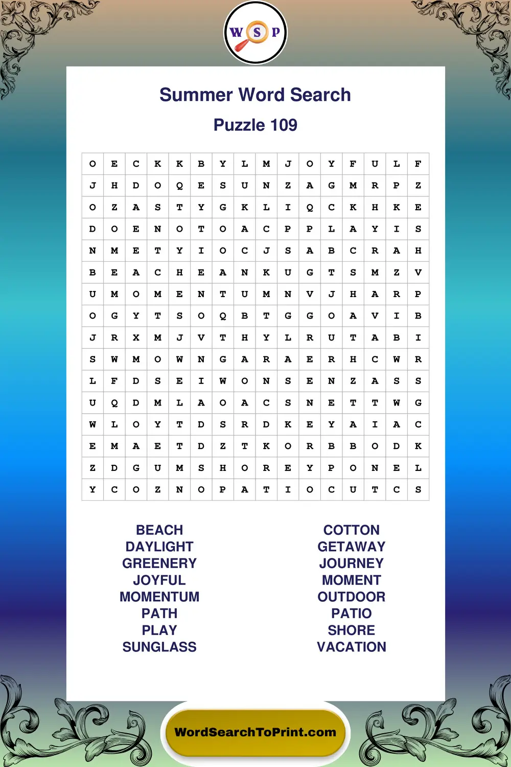 Summer Word Search Puzzle 109