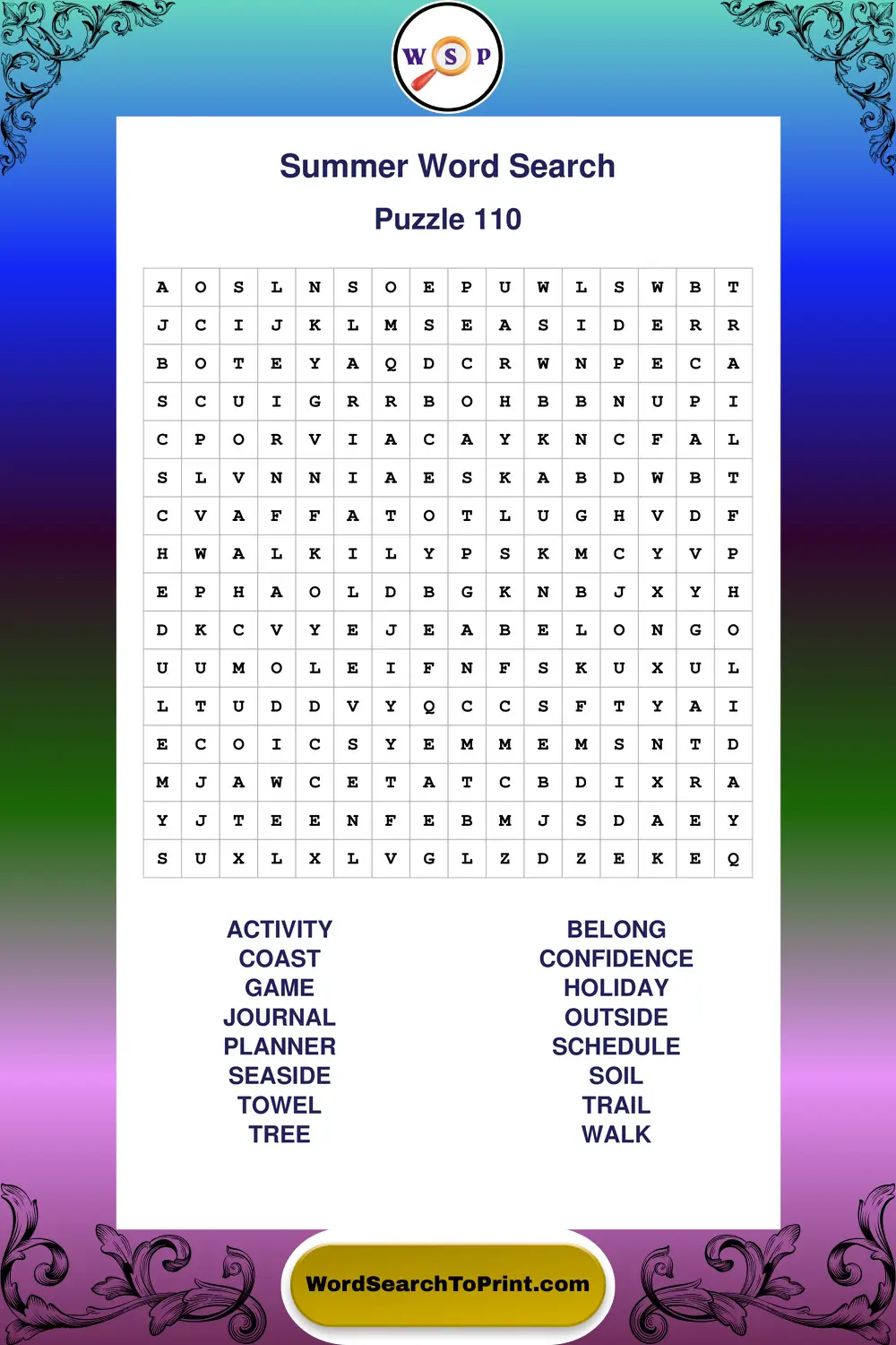 Summer Word Search Puzzle 110