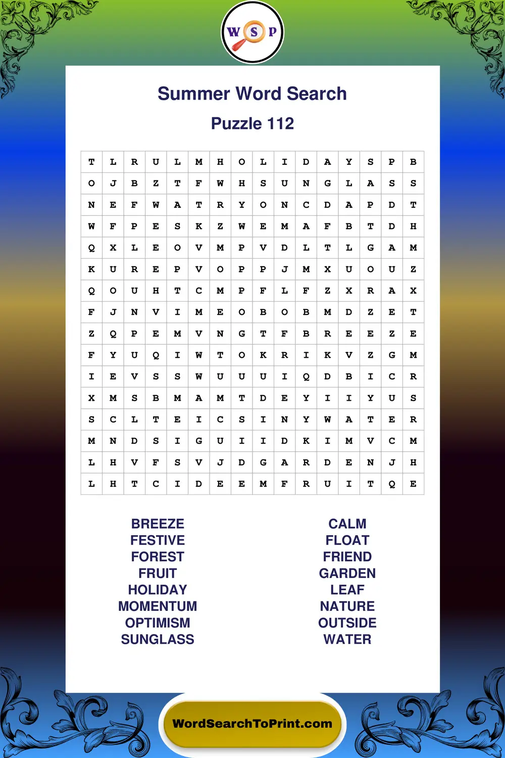 Summer Word Search Puzzle 112