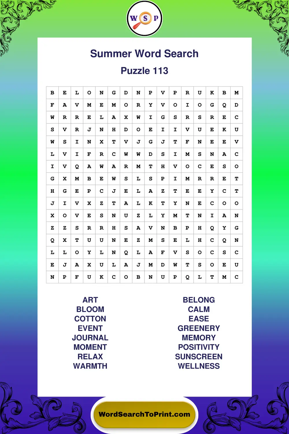 Summer Word Search Puzzle 113