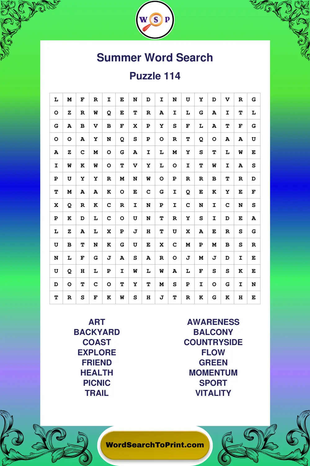 Summer Word Search Puzzle 114