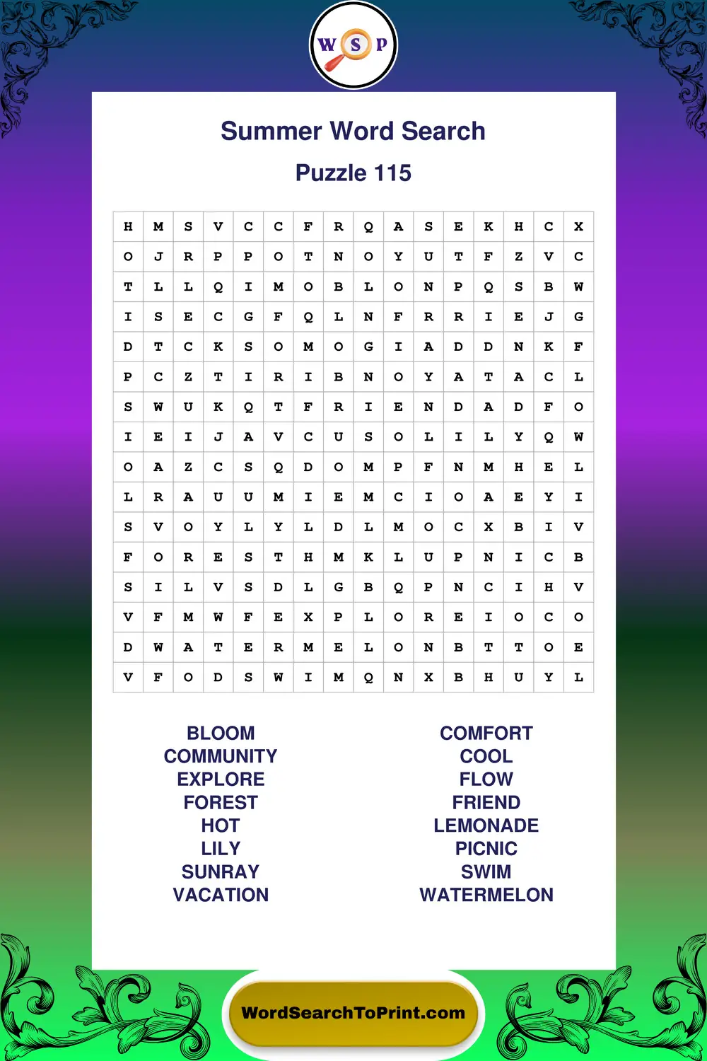 Summer Word Search Puzzle 115
