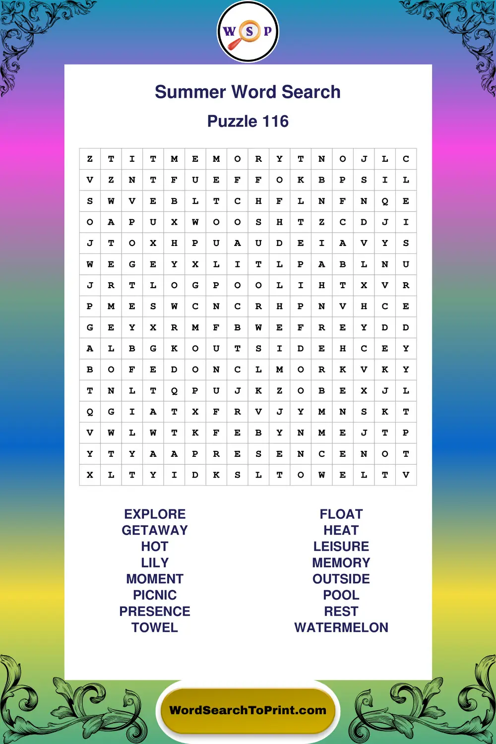 Summer Word Search Puzzle 116