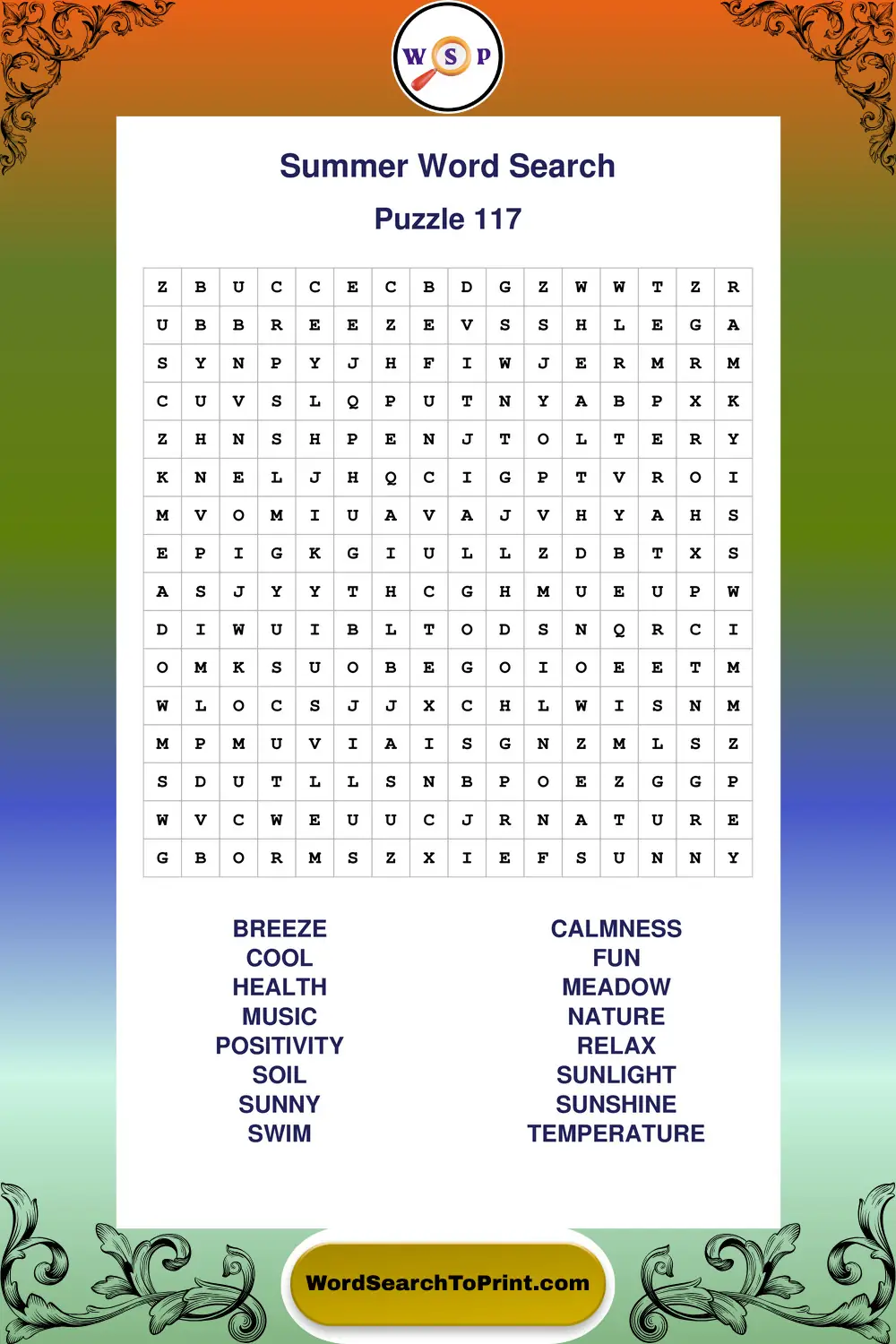 Summer Word Search Puzzle 117