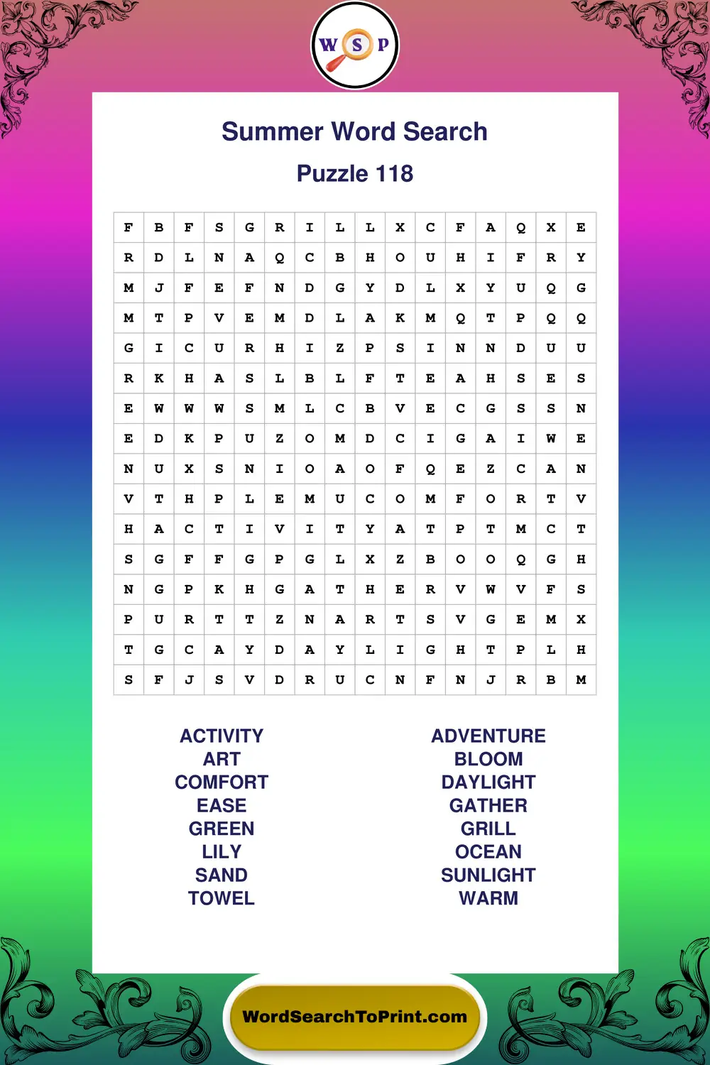Summer Word Search Puzzle 118