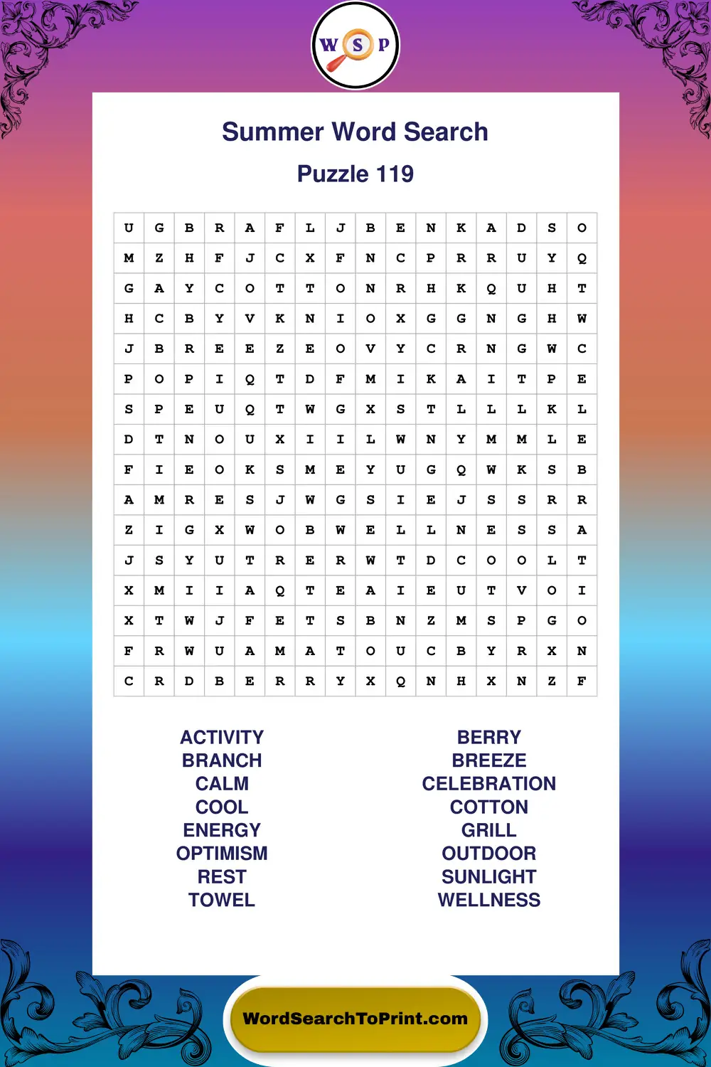 Summer Word Search Puzzle 119