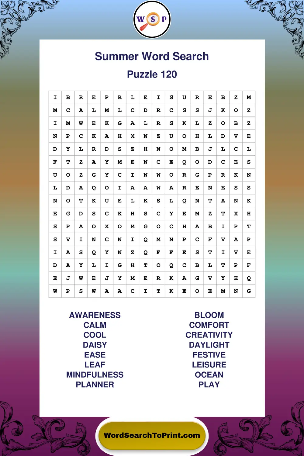 Summer Word Search Puzzle 120