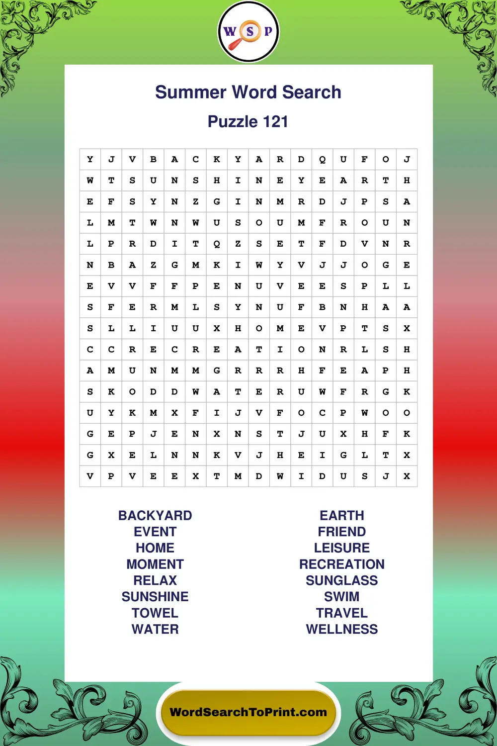Summer Word Search Puzzle 121