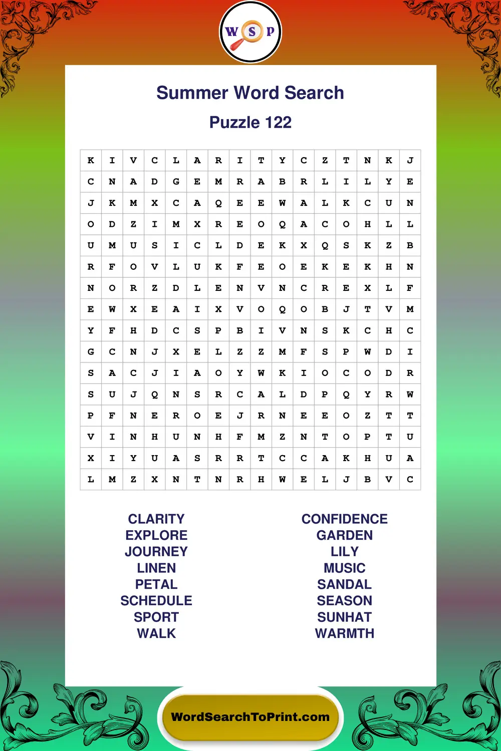 Summer Word Search Puzzle 122