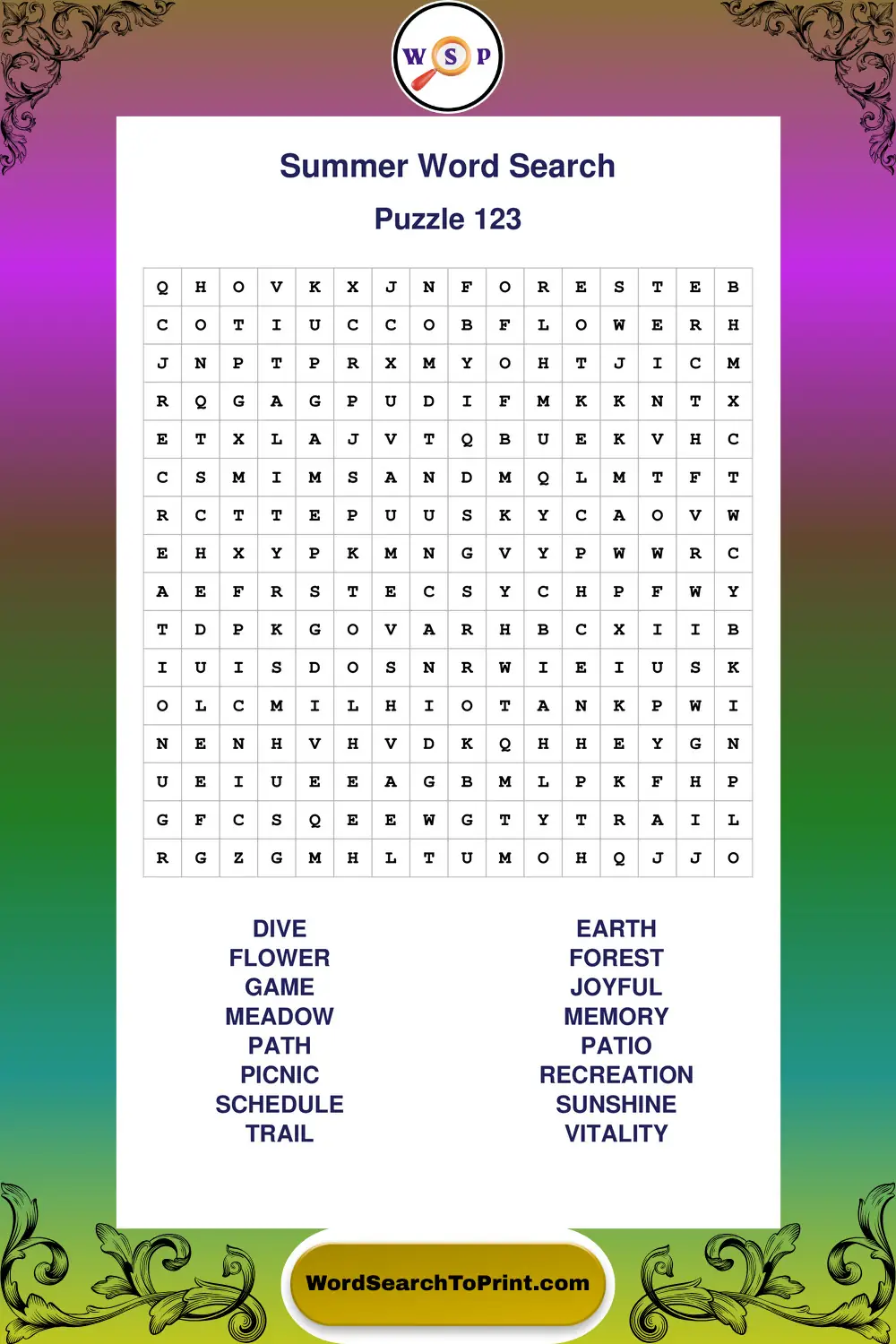 Summer Word Search Puzzle 123