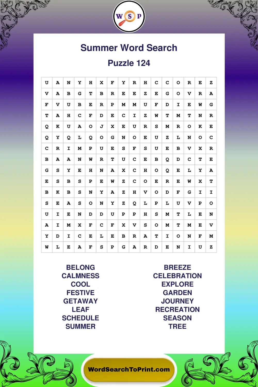 Summer Word Search Puzzle 124