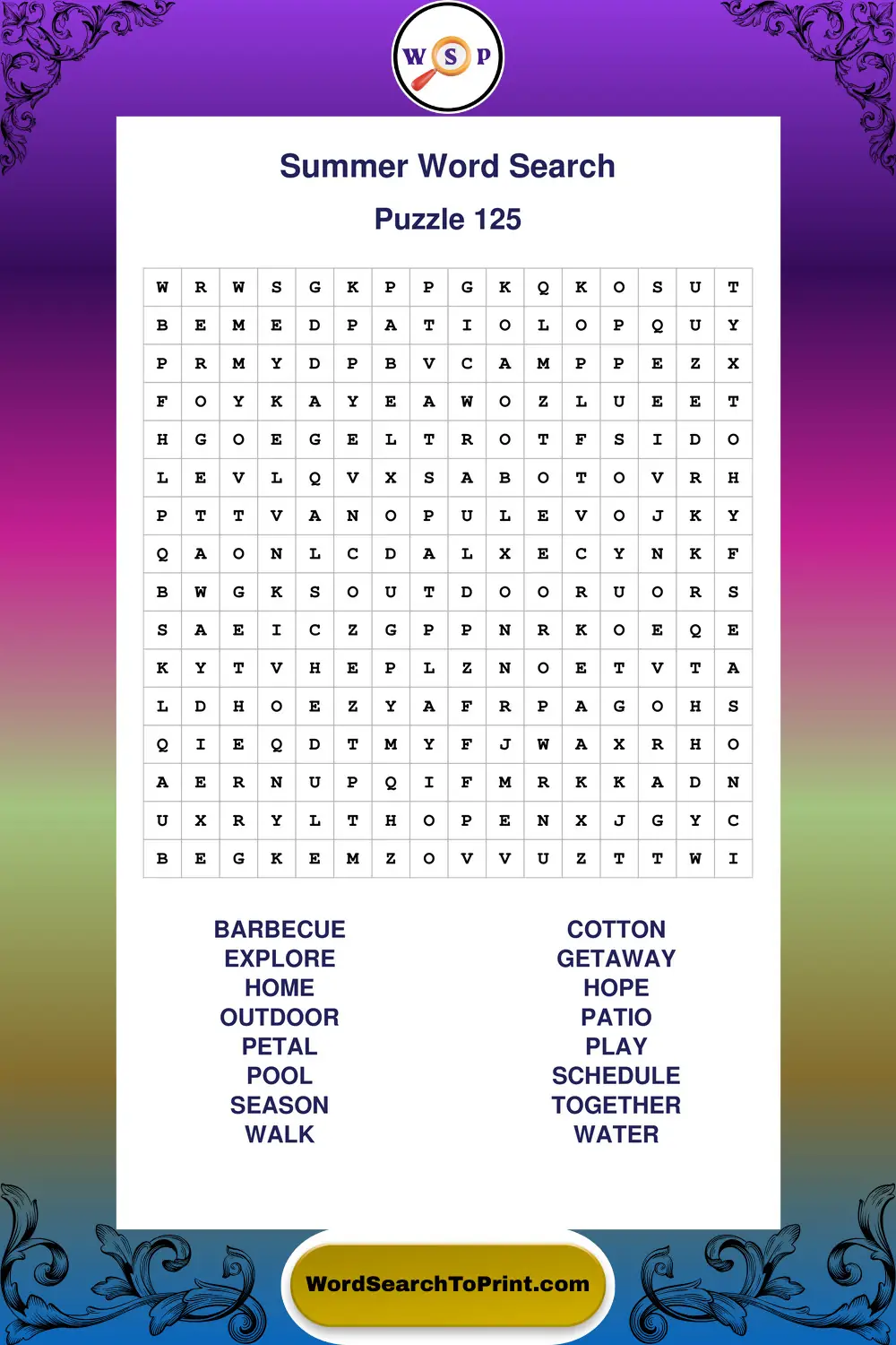 Summer Word Search Puzzle 125