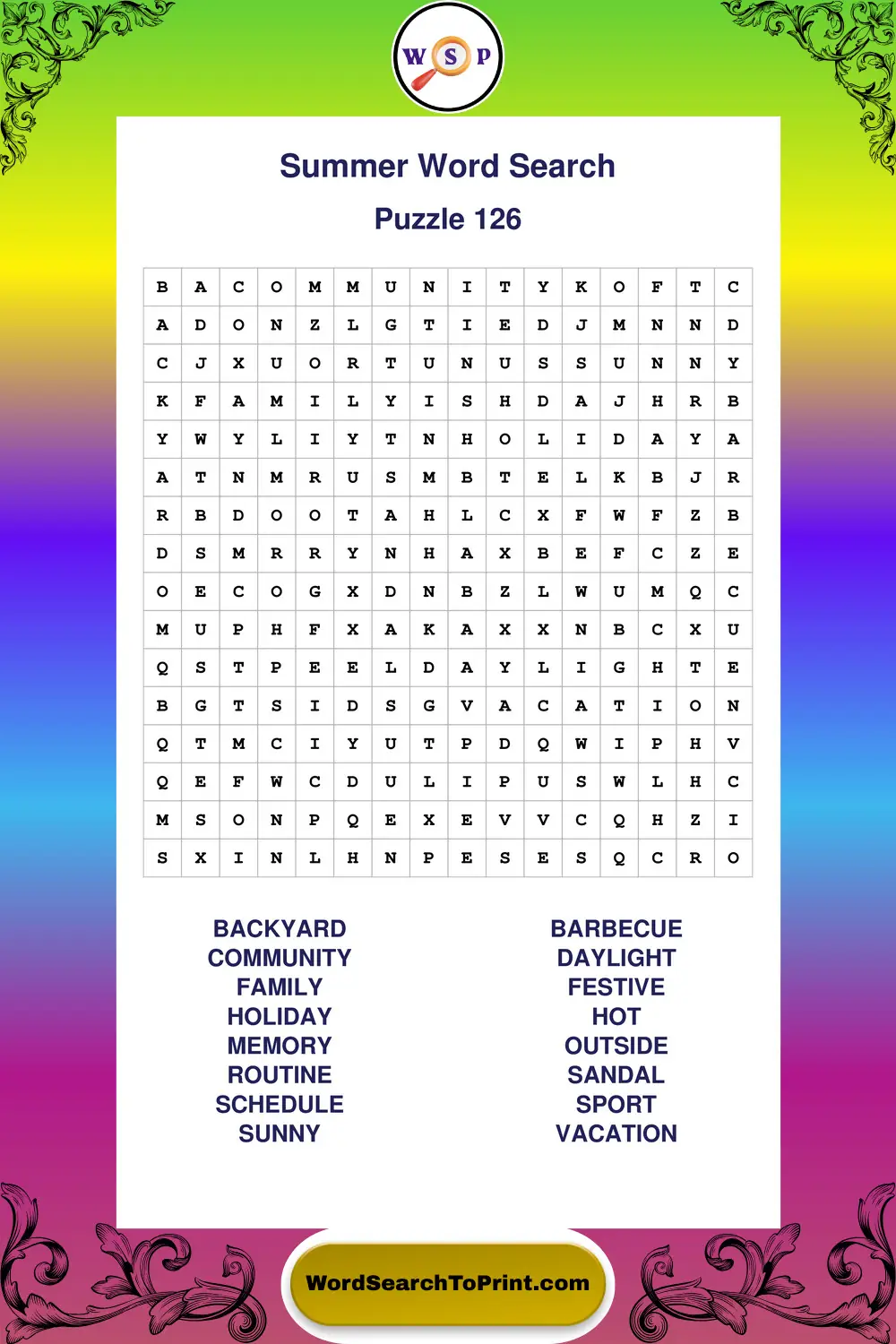 Summer Word Search Puzzle 126