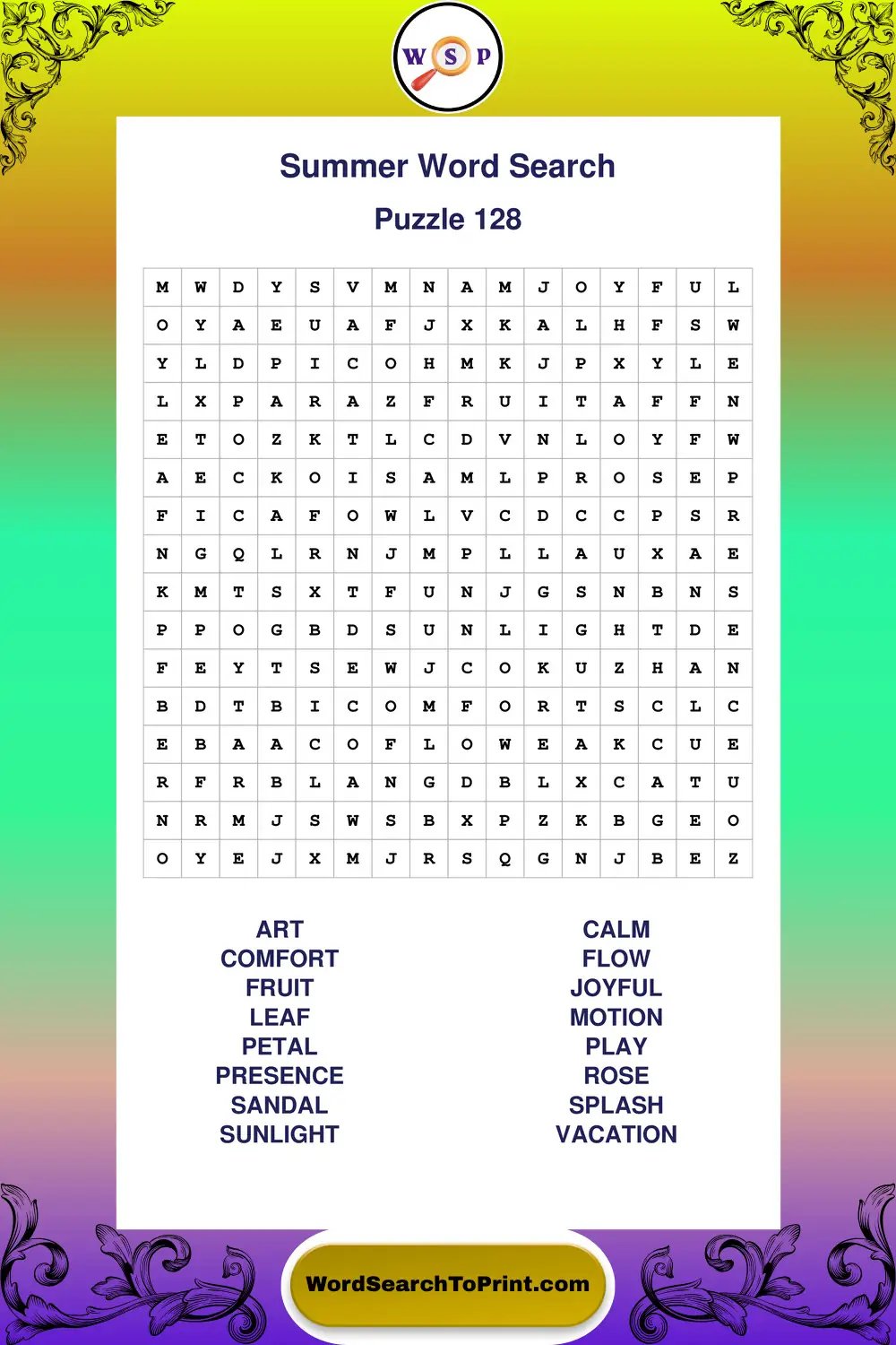 Summer Word Search Puzzle 128