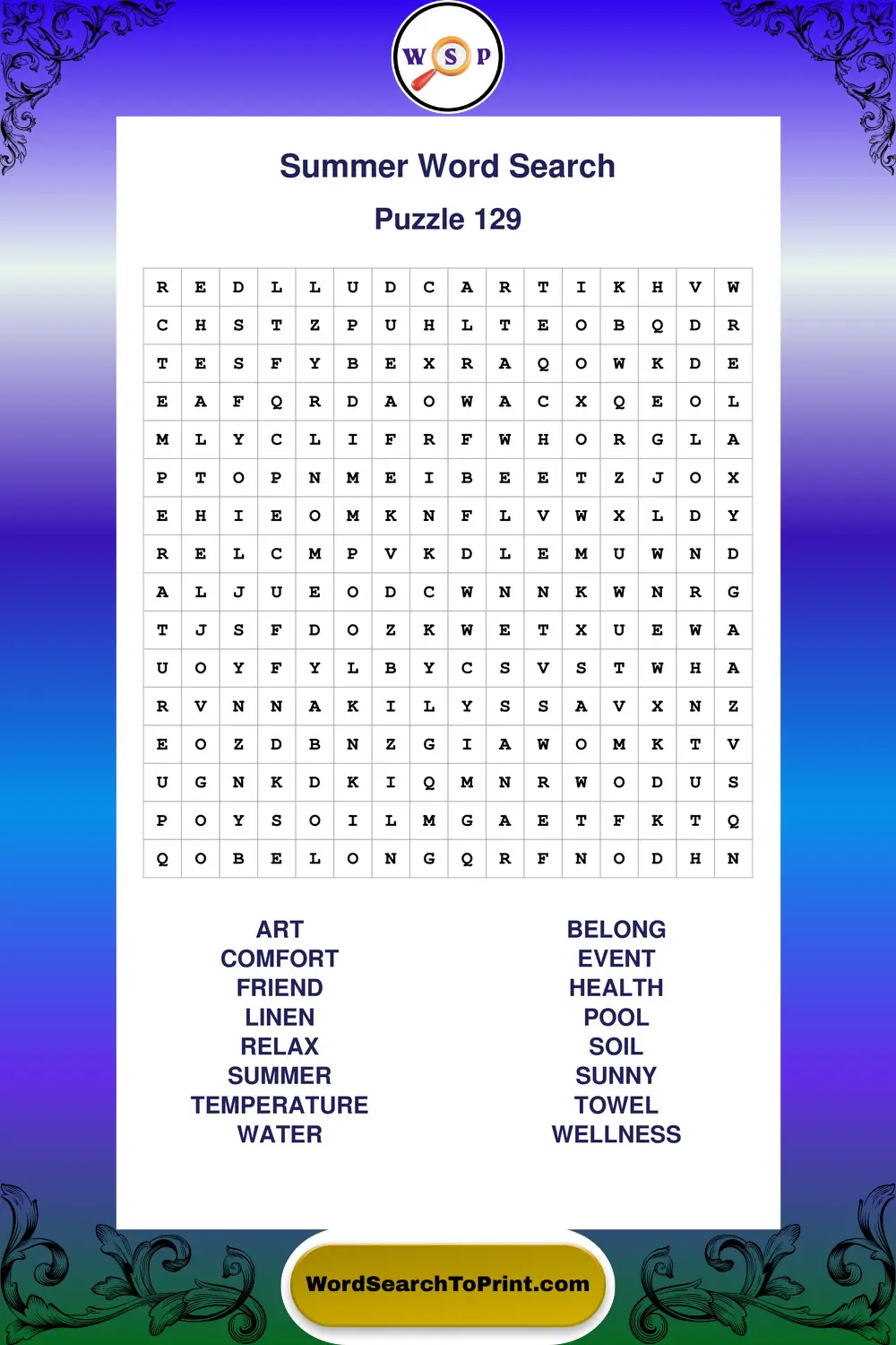 Summer Word Search Puzzle 129