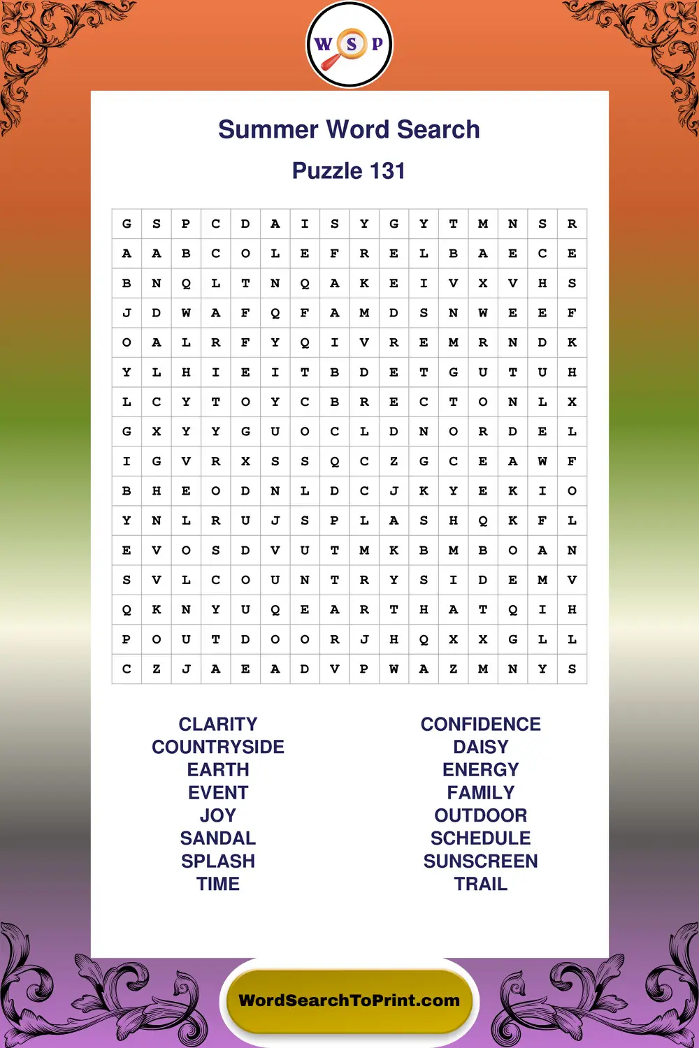 Summer Word Search Puzzle 131