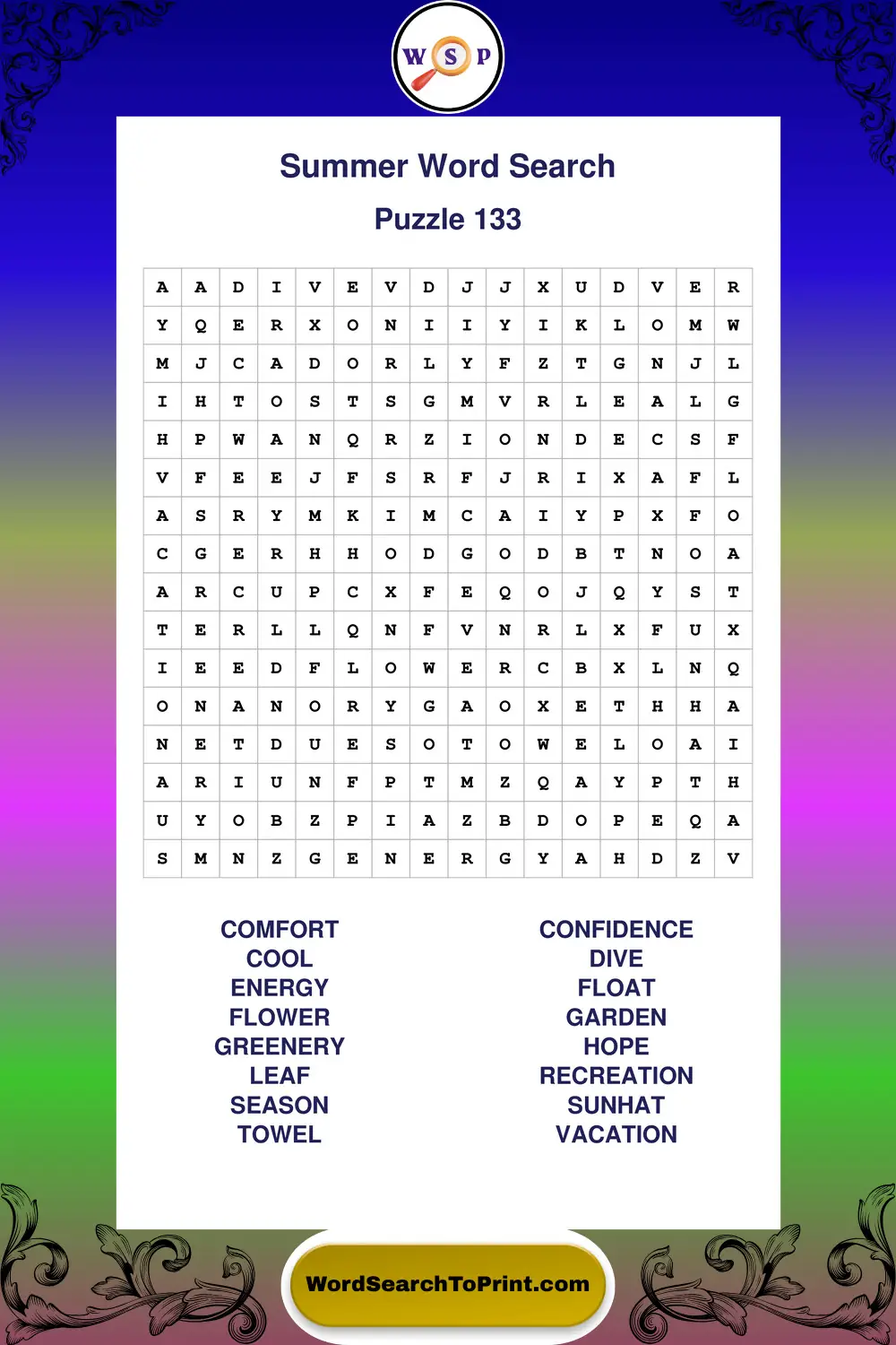 Summer Word Search Puzzle 133