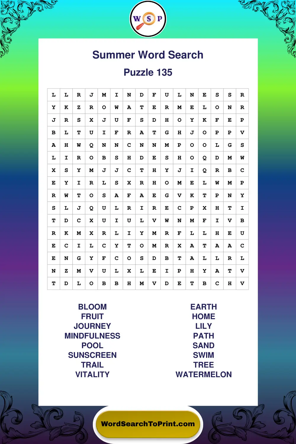 Summer Word Search Puzzle 135