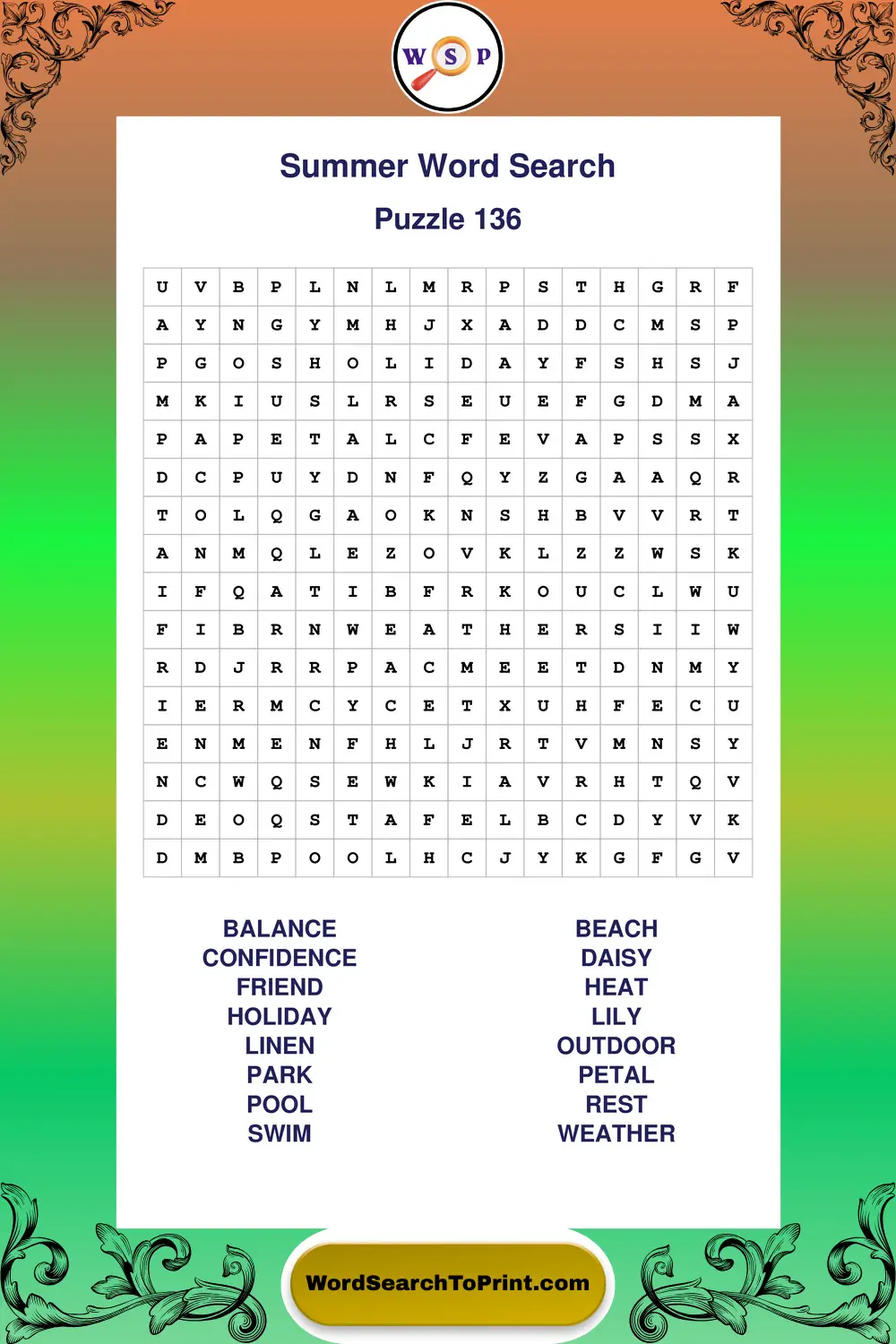 Summer Word Search Puzzle 136