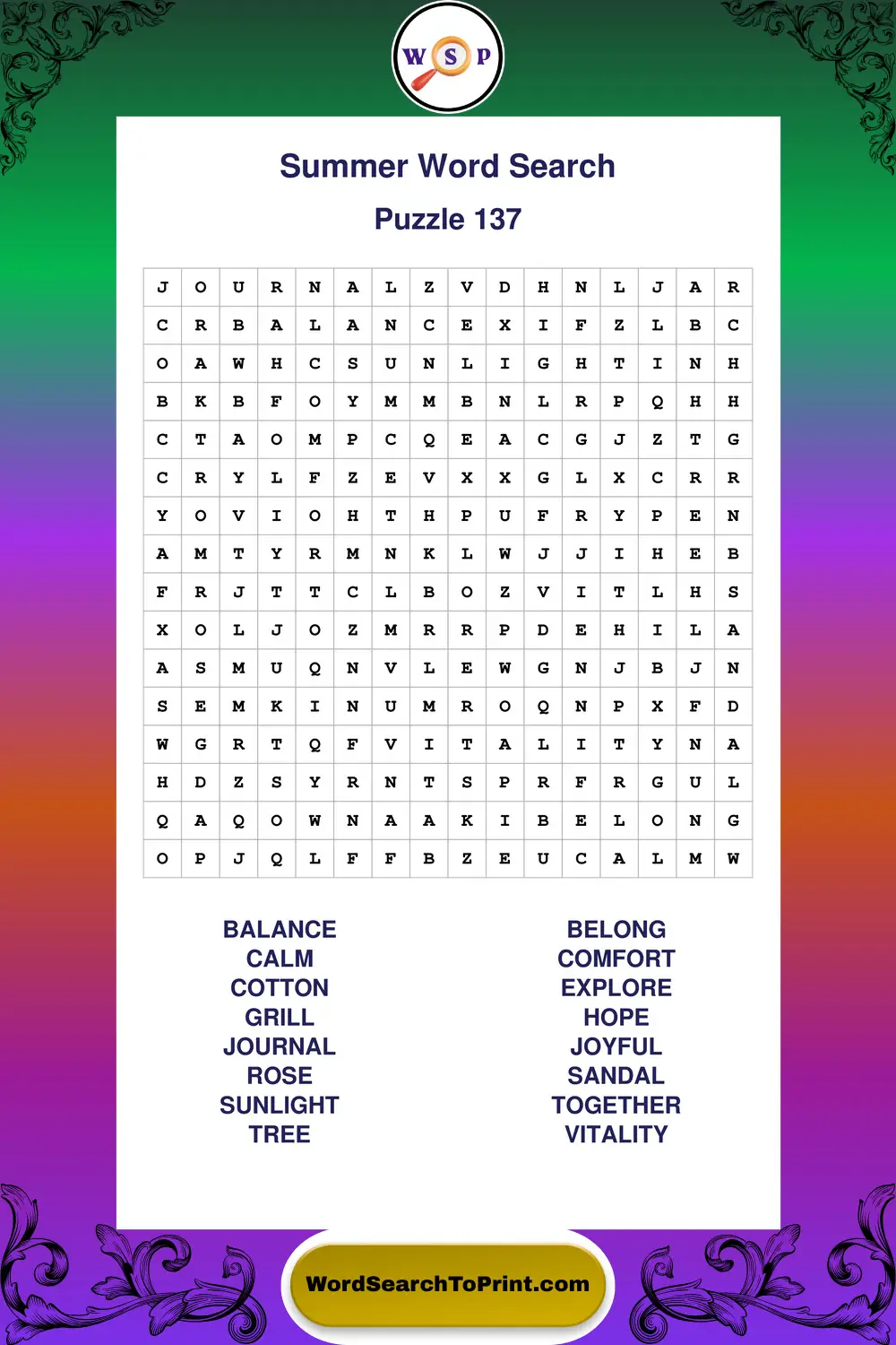 Summer Word Search Puzzle 137