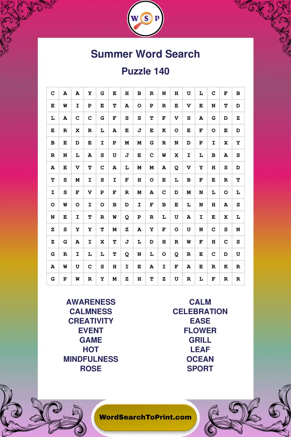 Summer Word Search Puzzle 140