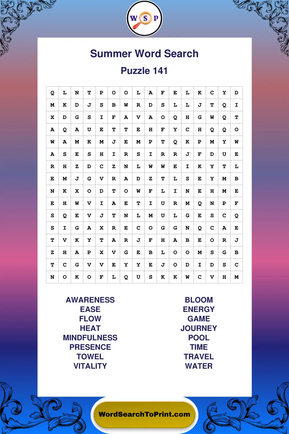 Summer Word Search Puzzle 141