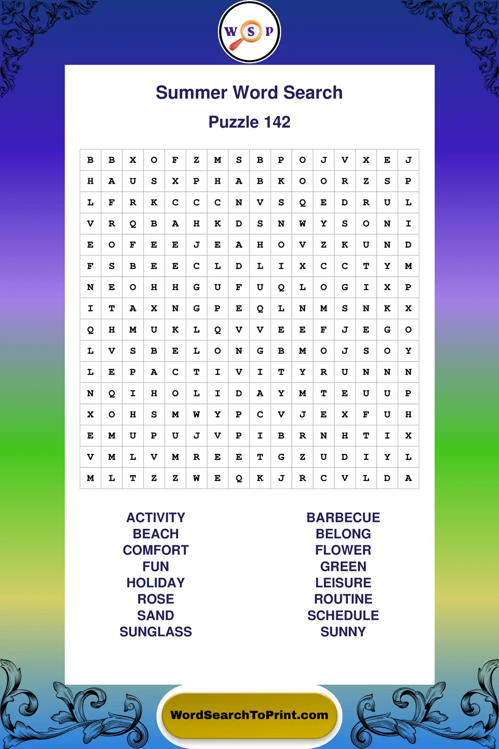 Summer Word Search Puzzle 142