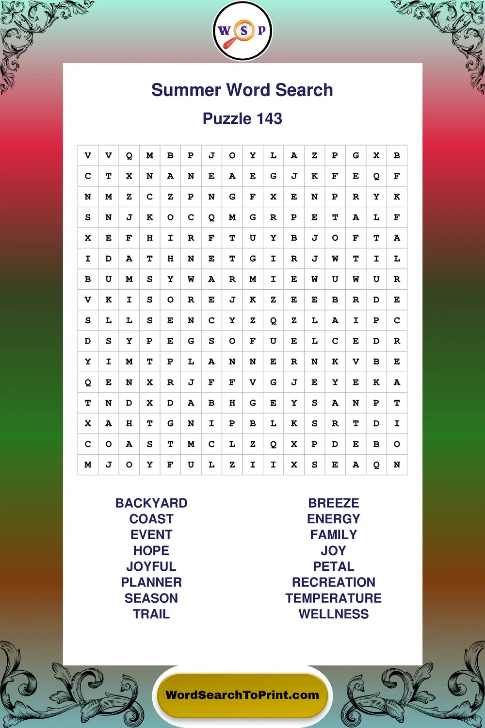 Summer Word Search Puzzle 143