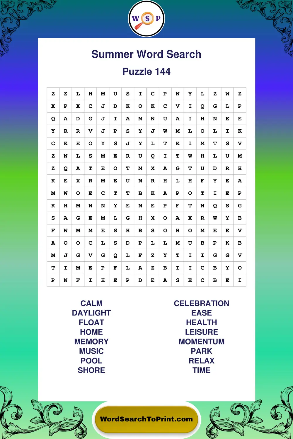 Summer Word Search Puzzle 144