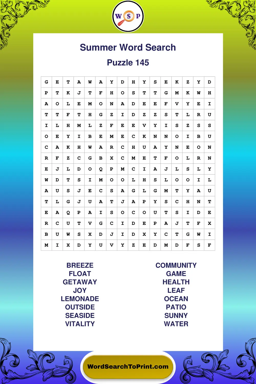 Summer Word Search Puzzle 145