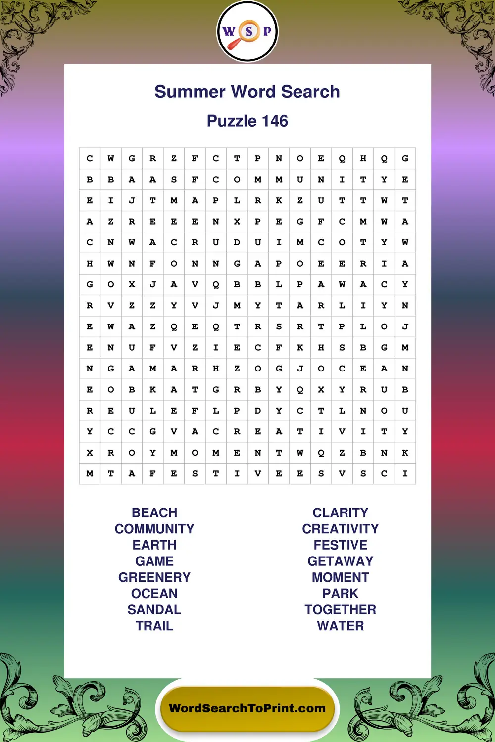 Summer Word Search Puzzle 146