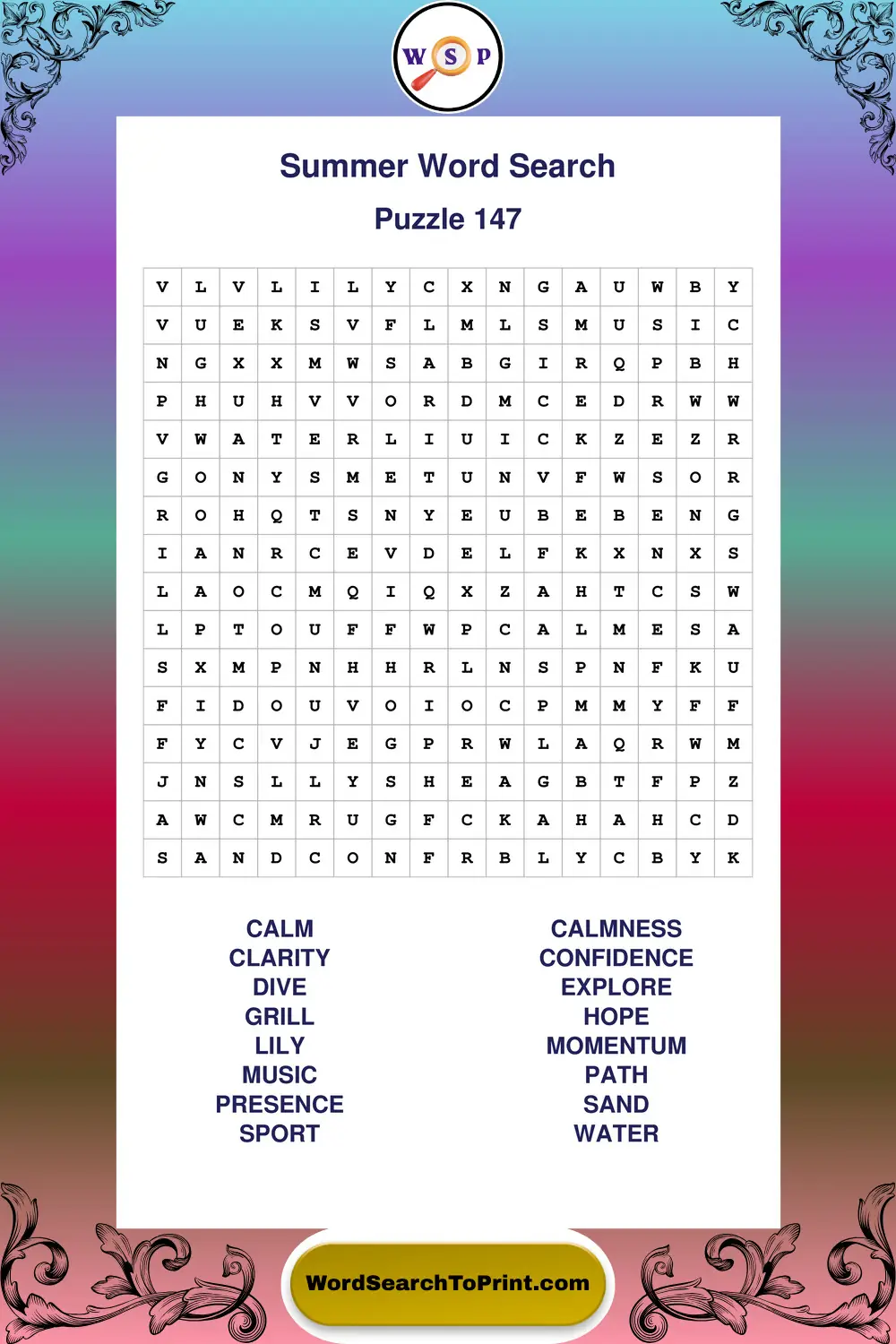 Summer Word Search Puzzle 147