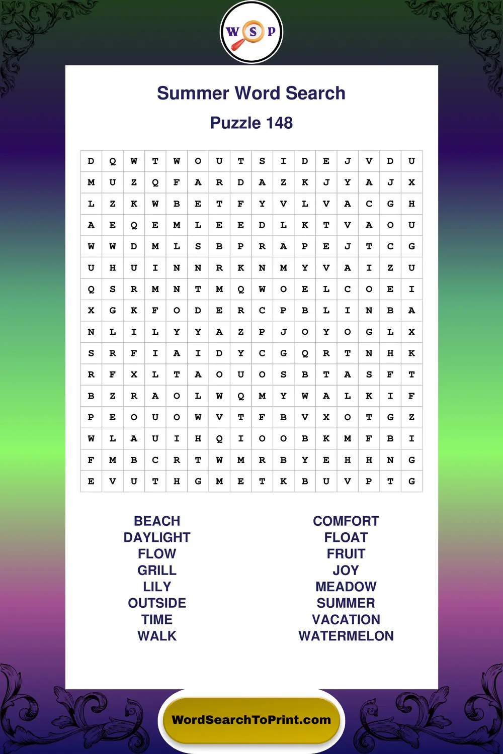 Summer Word Search Puzzle 148